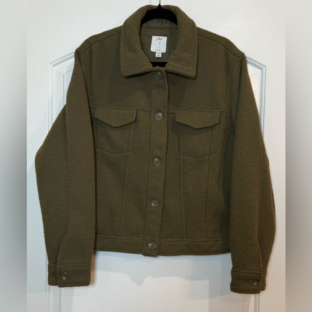 Joie Olive Teddy Jacket Button Up Size XL